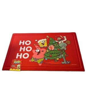 SpongeBob Square Pants Christmas Rubber Doormat Rug NEW Red Holiday Decor